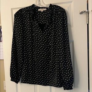 LOFT Black and White Polka Dot Long-Sleeve Blouse